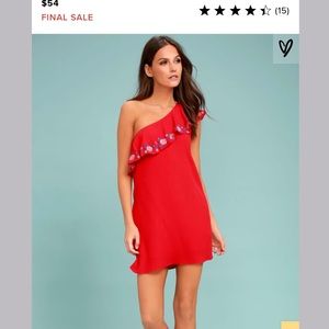 Lulus NWT red ruffle one shoulder dress Small